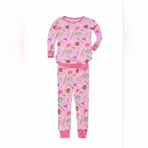 Little Sleepies Toddler 3T Pink Baseball Pajama Set